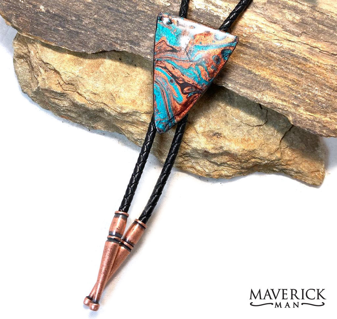 Copper and metallic turquoise bolo made from slate