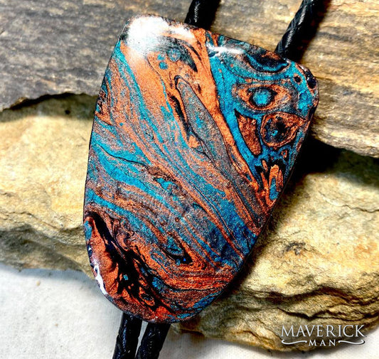 Striking copper and metallic turquoise bolo made from slate