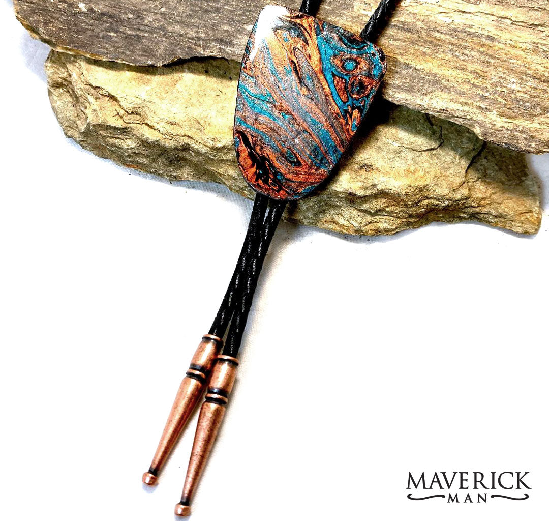 Striking copper and metallic turquoise bolo made from slate