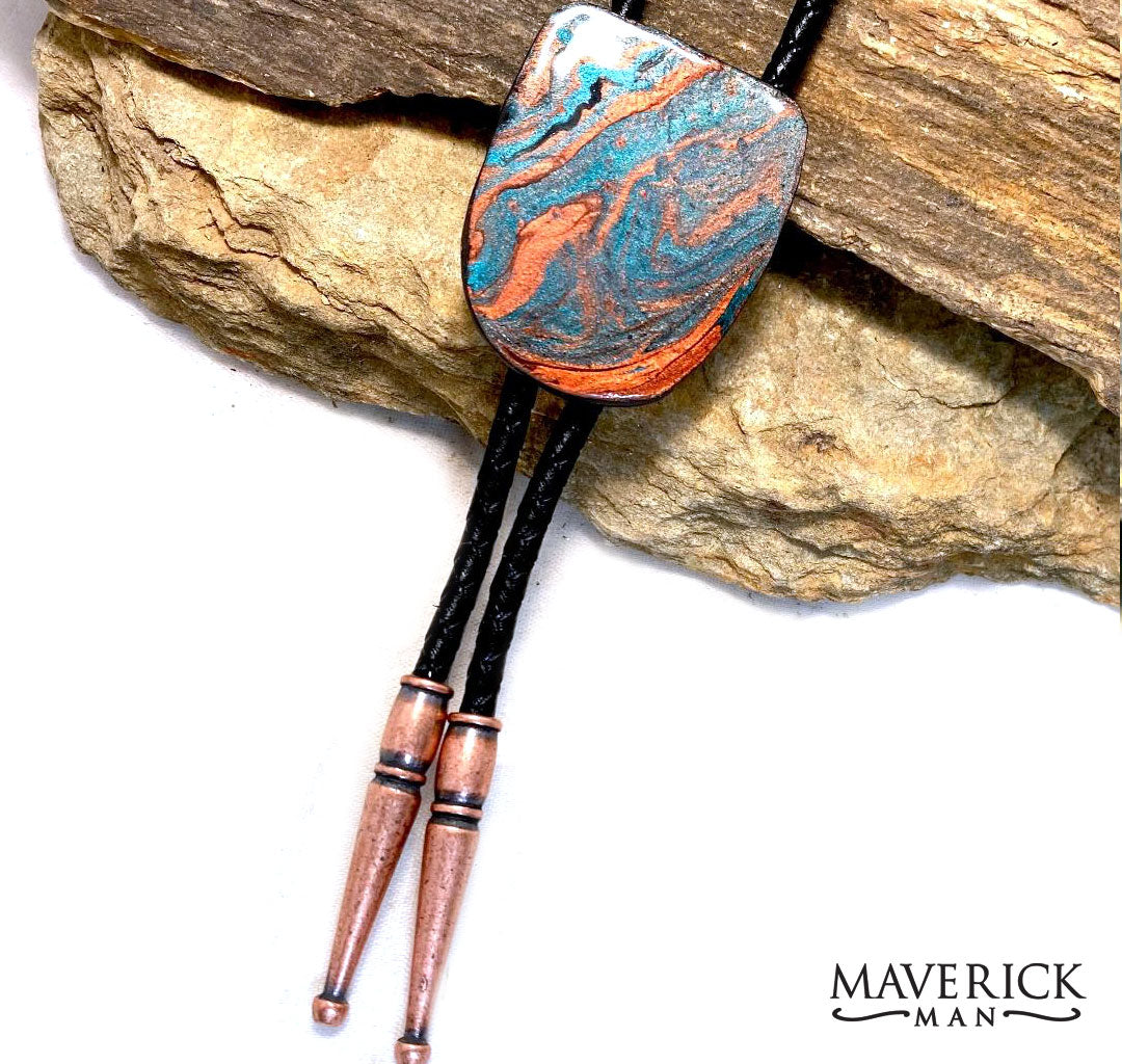 Handsome copper and metallic turquoise bolo made from slate