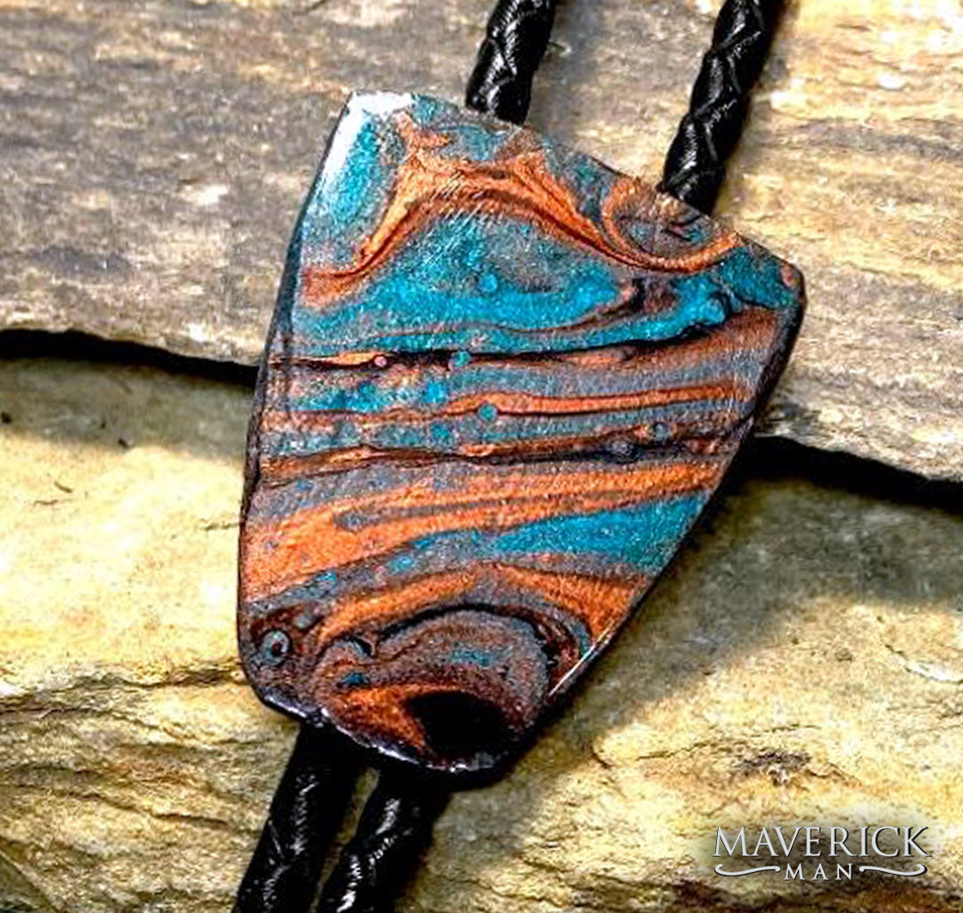 Good-looking copper and metallic turquoise bolo made from slate