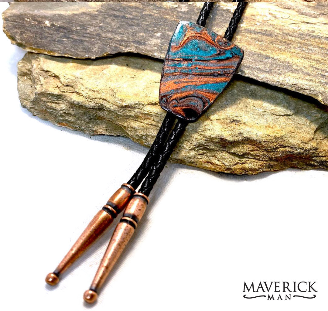 Good-looking copper and metallic turquoise bolo made from slate