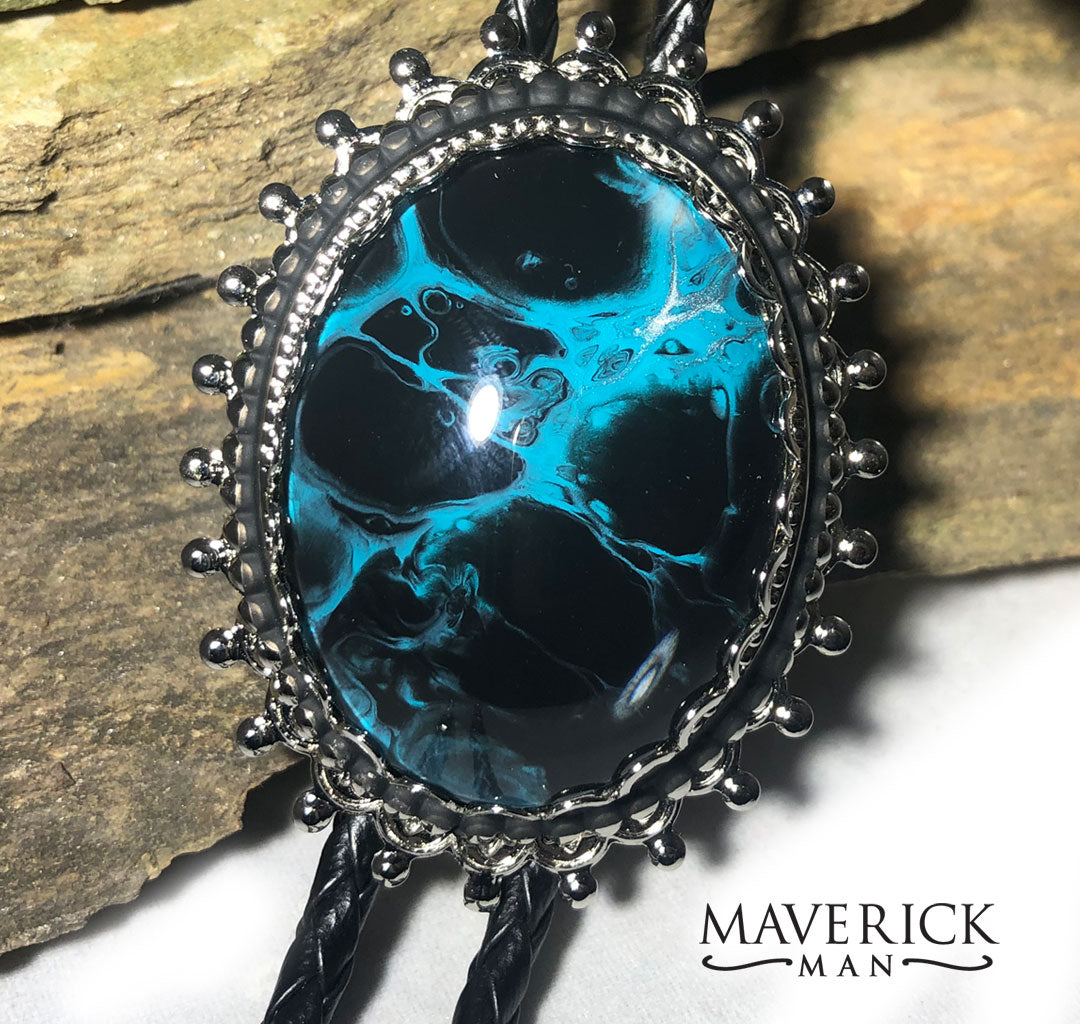 Large hand painted bolo in black and turquoise