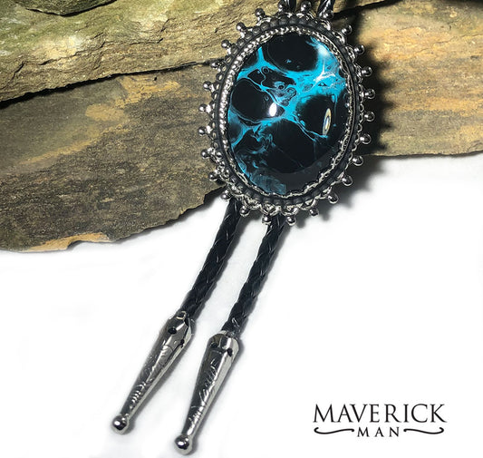 Large hand painted bolo in black and turquoise