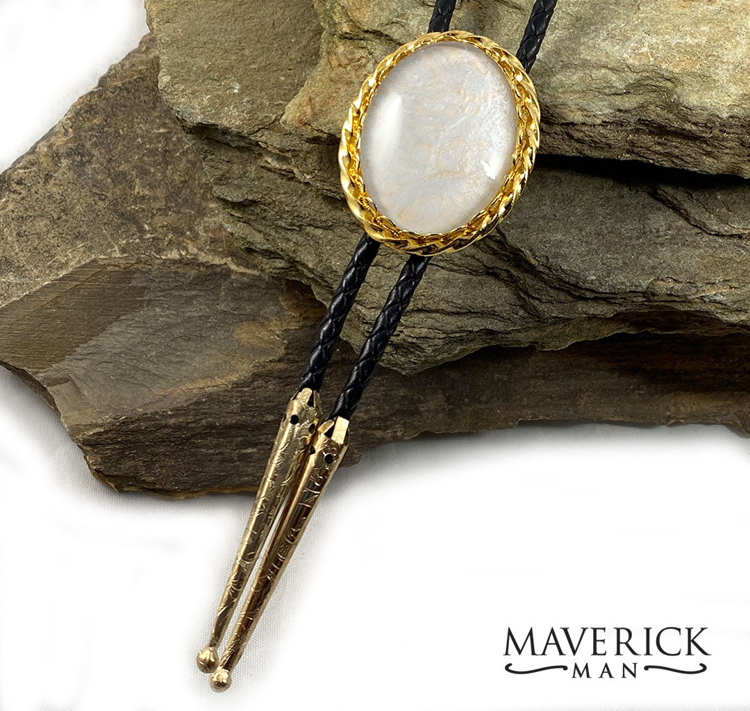 Twisted gold bolo with hand painted pearl stone