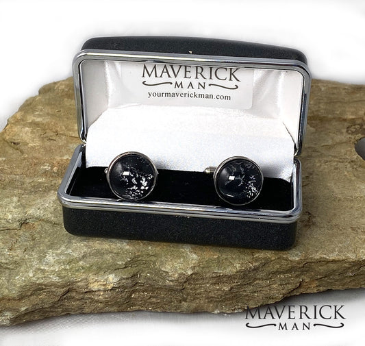 Mostly black artistic cufflinks in stainless steel