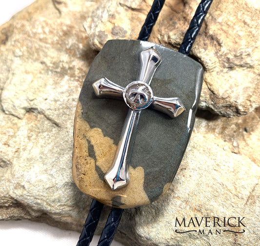 Natural slate bolo with stainless steel cross
