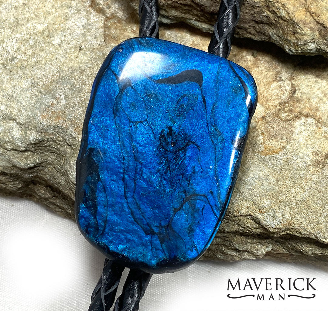 Stunning hand painted blue bolo made from slate