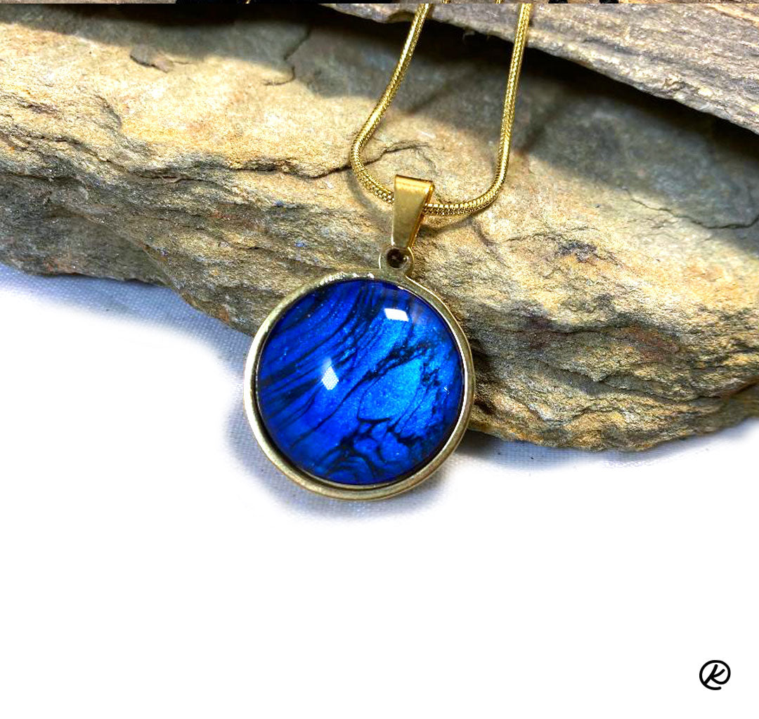 Hammered gold arrowhead bolo with sapphire blue hand painted stone - SET AVAILABLE