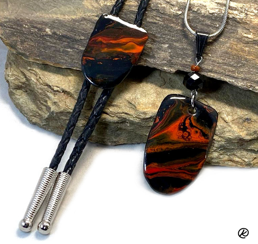 Small bolo in black and orange slate - SET AVAILABLE
